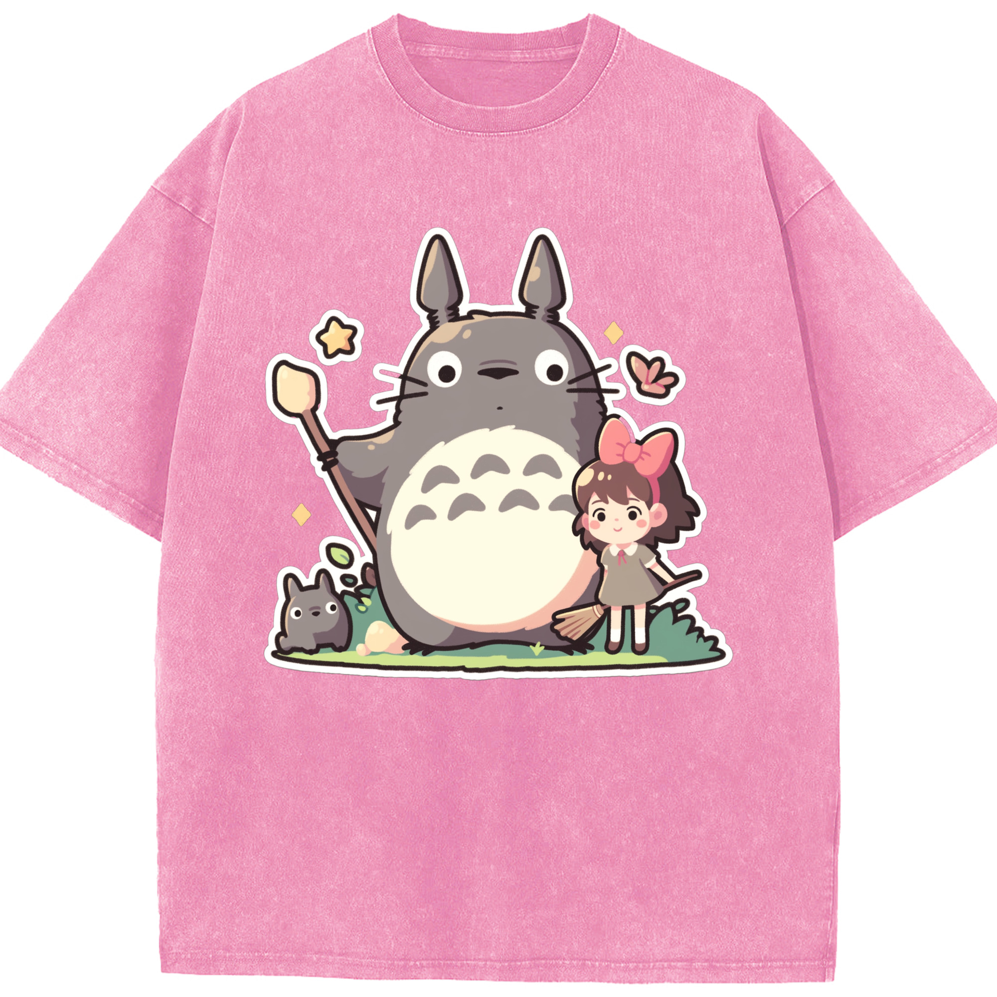 （画像用） となりのトトロ 草壁メイ 草壁サツキ My Neighbor Totoro Satsuki Kusakabe Mei Kusakabe 綿100% ヴィンテージ風 半袖Tシャツ（フロントプリント）